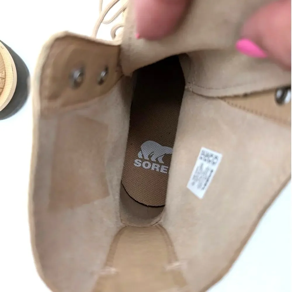 SOREL Hi-Line Waterproof Lace-Up Boots Women's Light Beige Size US8.5 EU39.5